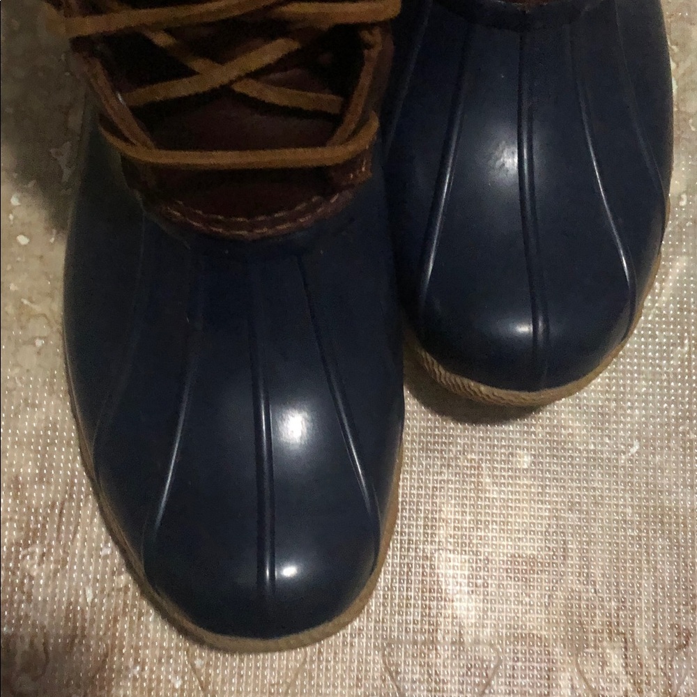 SPERRY Women's Duck Rain Boots Navy Brown Size 8M - Picture 6 of 10